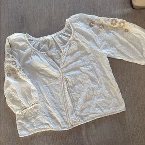 Max Studio Cream Blouse with Tan Floral Accents